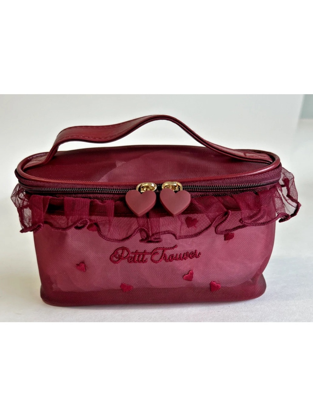Burgundy Heart-Accent Cosmetic Case